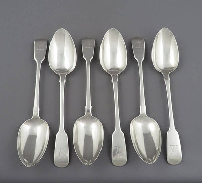 6 George IV Silver Fiddle Pattern Tablespoons - JH Tee Antiques