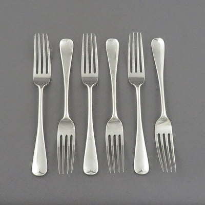 Set of Six Old English Silver Dessert Forks - JH Tee Antiques
