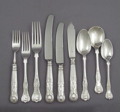 English Silver Kings Pattern Flatware Set for 8 - JH Tee Antiques
