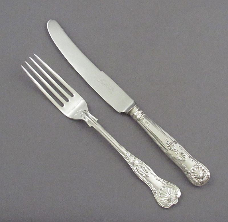 English Silver Kings Pattern Flatware Set for 8 - JH Tee Antiques