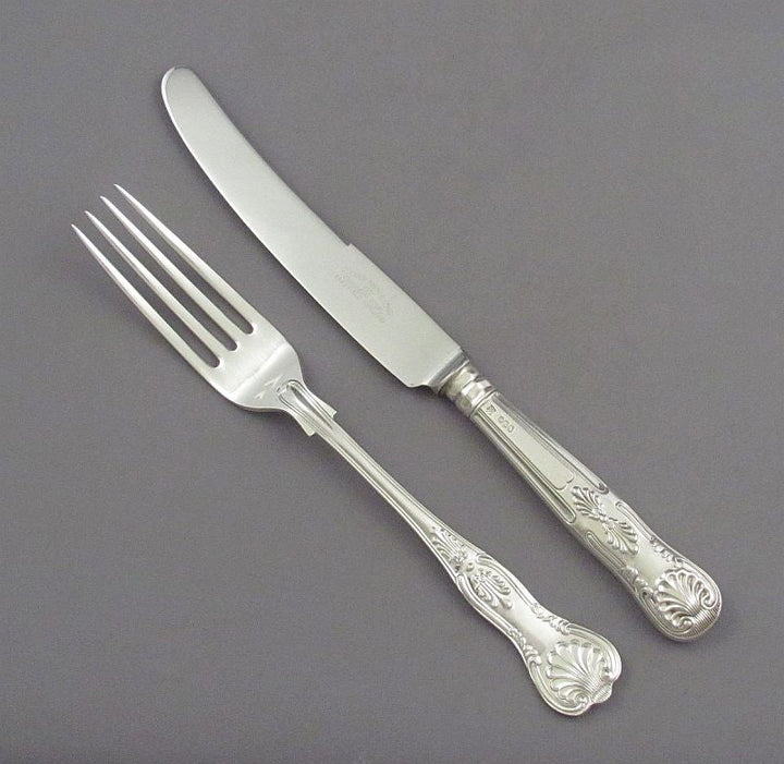 English Silver Kings Pattern Flatware Set for 8 - JH Tee Antiques