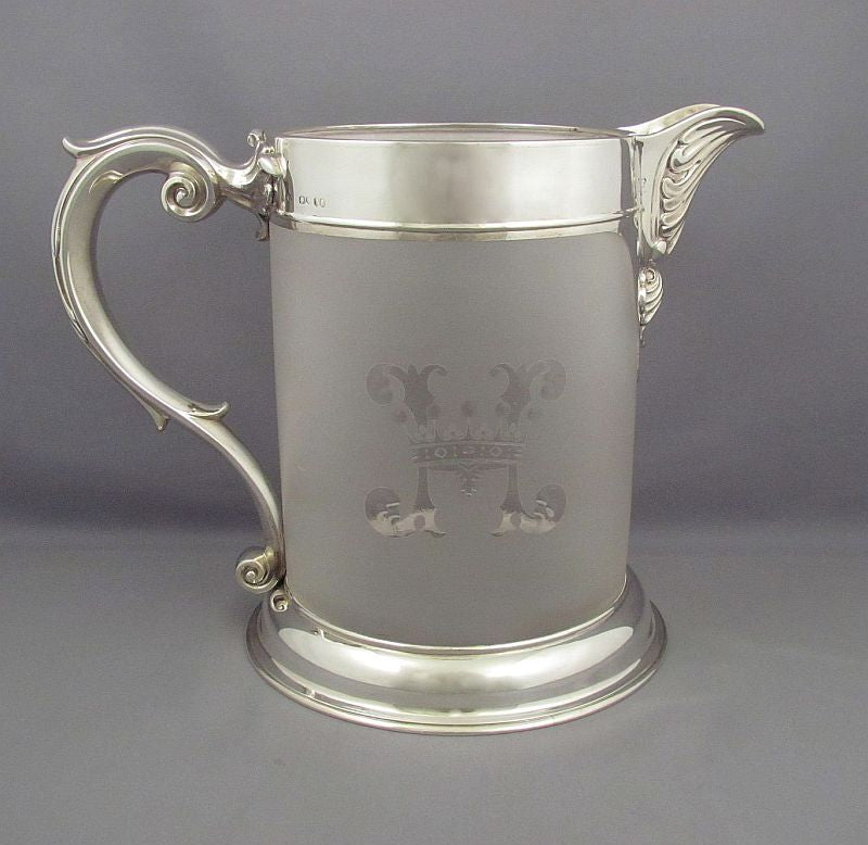 Victorian Silver and Glass Beer Jug and Mugs - JH Tee Antiques