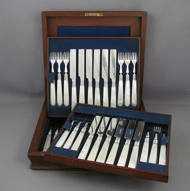 Victorian Silver & Mother of Pearl Dessert Service for 18 - JH Tee Antiques