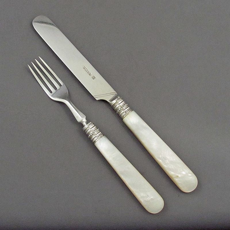 Victorian Silver &amp; Mother of Pearl Dessert Service for 18 - JH Tee Antiques