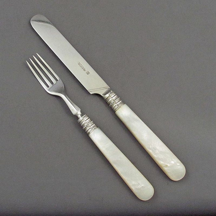 Victorian Silver &amp; Mother of Pearl Dessert Service for 18 - JH Tee Antiques