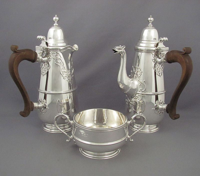 English Silver Café au Lait Set - JH Tee Antiques