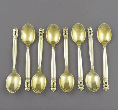 Georg Jensen Silver Gilt Acorn Pattern Mocha Spoons - JH Tee Antiques