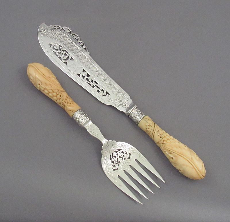 Pair of Victorian Sterling Silver Fish Servers - JH Tee Antiques