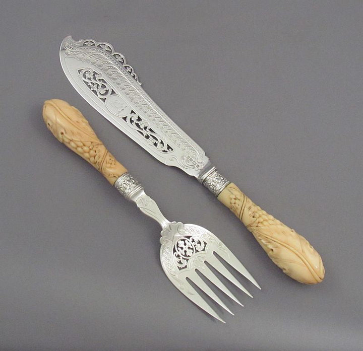 Pair of Victorian Sterling Silver Fish Servers - JH Tee Antiques