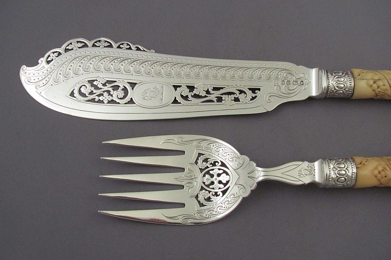Pair of Victorian Sterling Silver Fish Servers - JH Tee Antiques