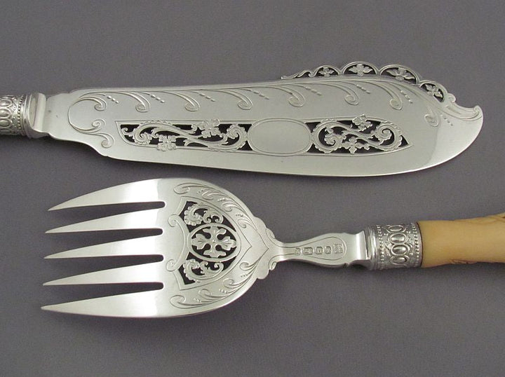 Pair of Victorian Sterling Silver Fish Servers - JH Tee Antiques