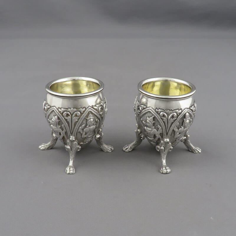 Pair of Indian Sterling Silver Salts - JH Tee Antiques