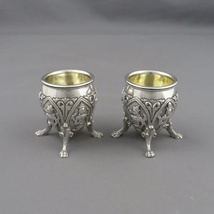 Pair of Indian Sterling Silver Salts - JH Tee Antiques