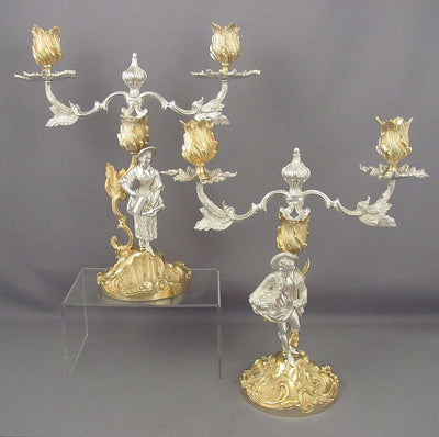 Pair of Figural Silver Candelabra - JH Tee Antiques