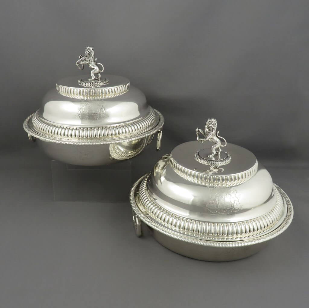 George III Sterling Silver Entree Dishes - JH Tee Antiques