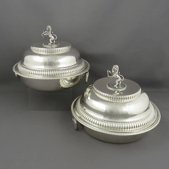 George III Sterling Silver Entree Dishes - JH Tee Antiques