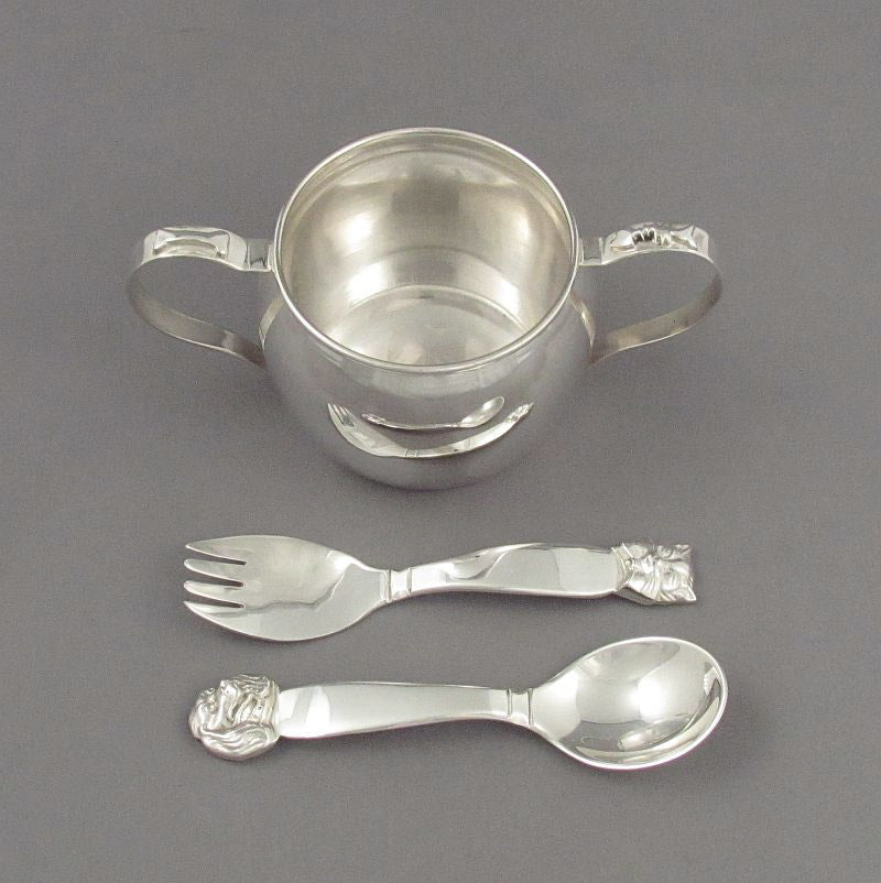 Handmade Sterling Silver Christening Set - JH Tee Antiques