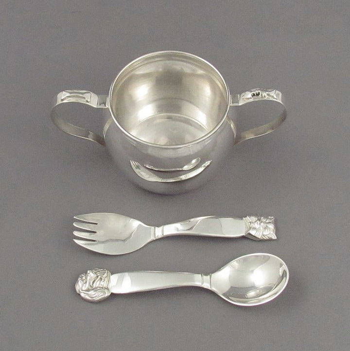 Handmade Sterling Silver Christening Set - JH Tee Antiques
