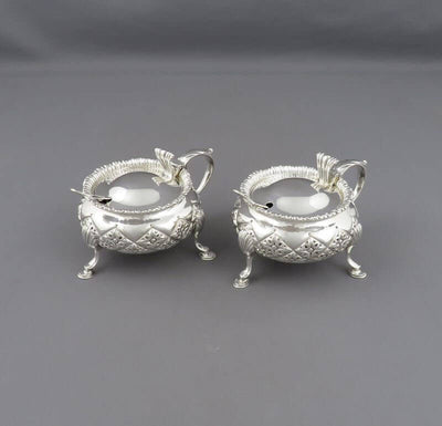 Pair of English Sterling Silver Mustard Pots - JH Tee Antiques