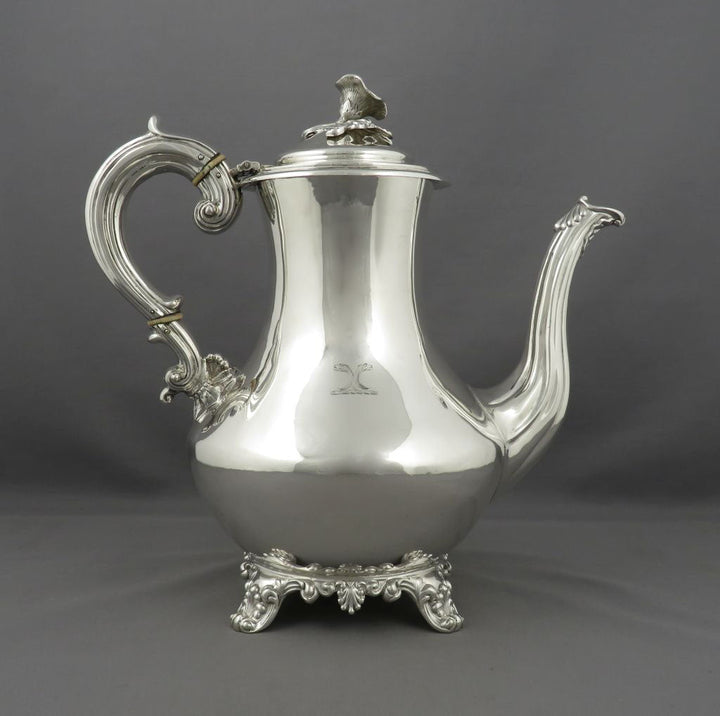 Irish Victorian Sterling Silver Coffee Pot - JH Tee Antiques