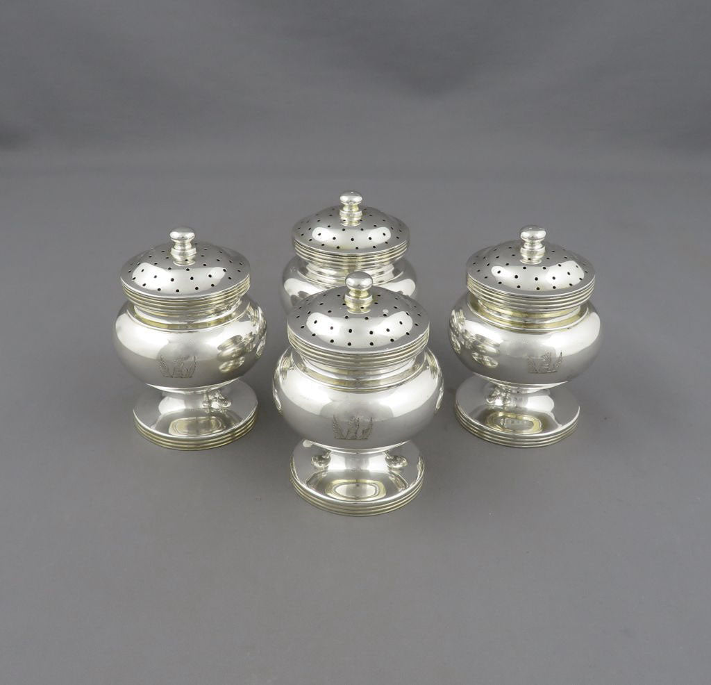 Set of Four English Silver Pepper Shakers - JH Tee Antiques