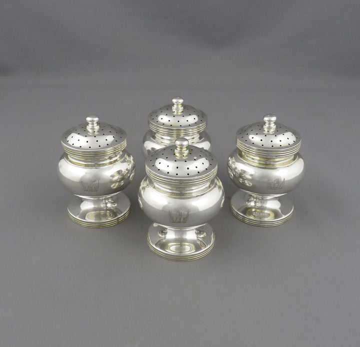 Set of Four English Silver Pepper Shakers - JH Tee Antiques