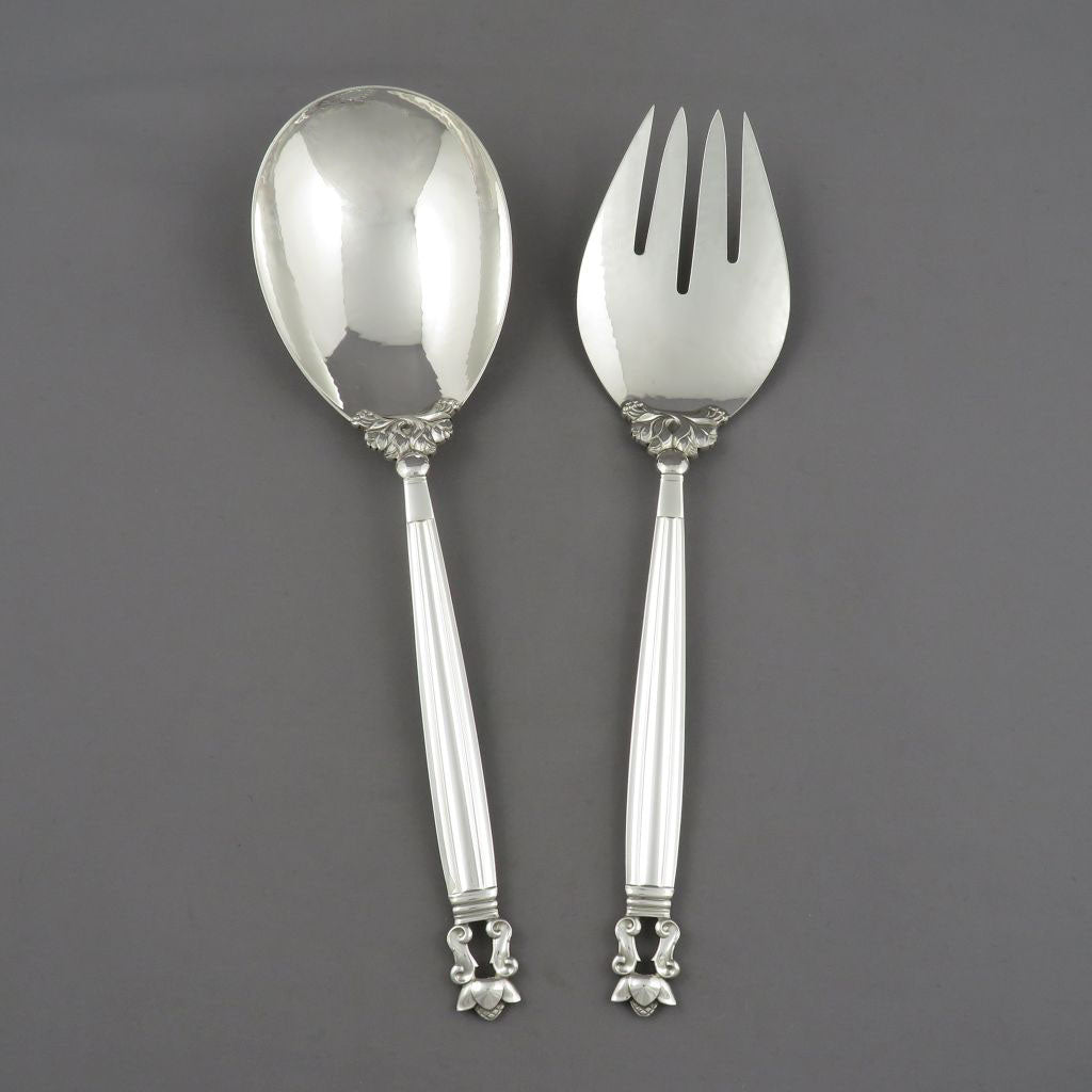 Georg Jensen Acorn Pattern Large Salad Servers - JH Tee Antiques