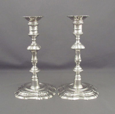 Pair of George II Silver Candlesticks - JH Tee Antiques