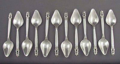 12 Georg Jensen Acorn Pattern Fruit Spoons - JH Tee Antiques