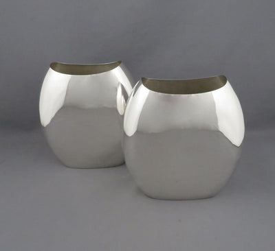 Pair of Modernist Sterling Silver Vases - JH Tee Antiques