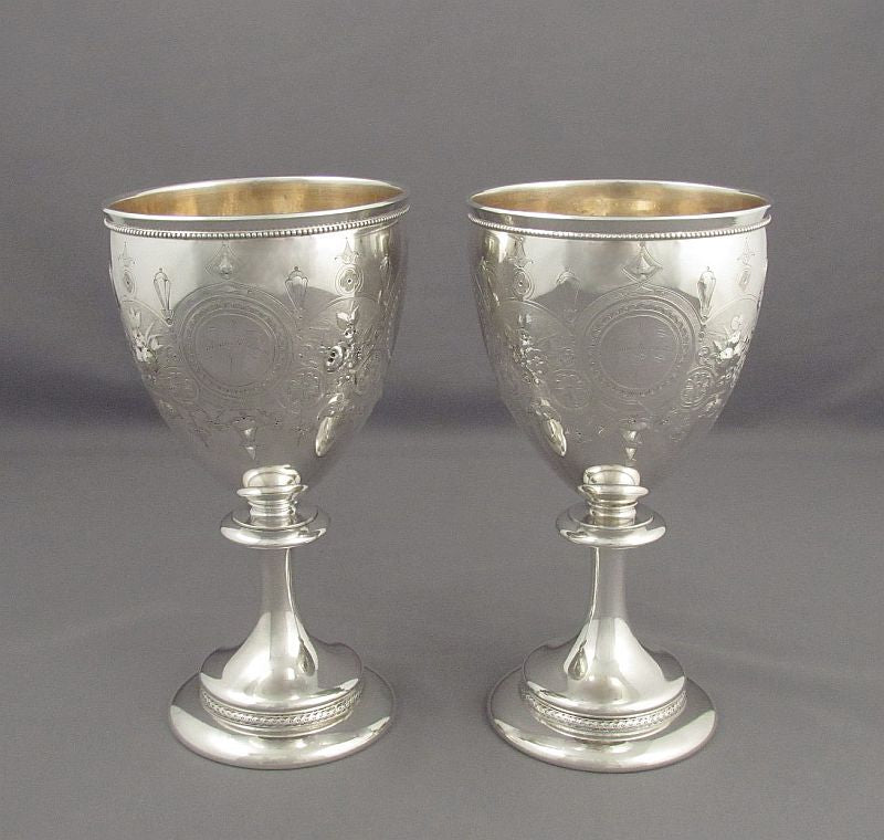 Pair of Coin Silver Goblets - JH Tee Antiques