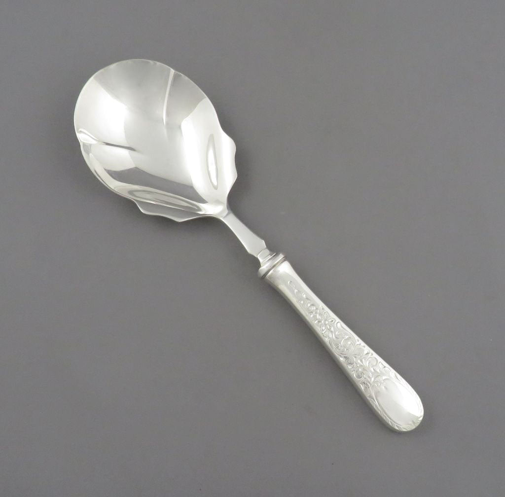 Birks London Engraved Pattern Silver Berry Spoon - JH Tee Antiques