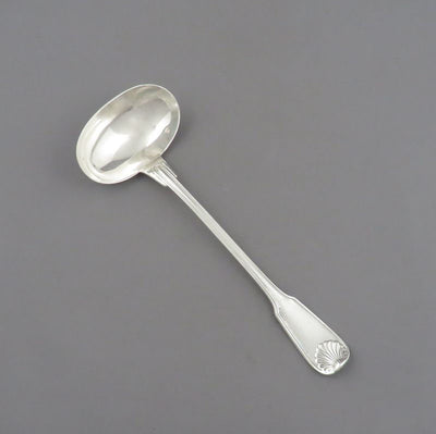 French Fiddle Thread & Shell Pattern Silver Gravy Ladle - JH Tee Antiques
