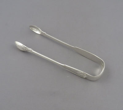 Fiddle Thread & Shell Pattern Silver Sugar Tongs - JH Tee Antiques
