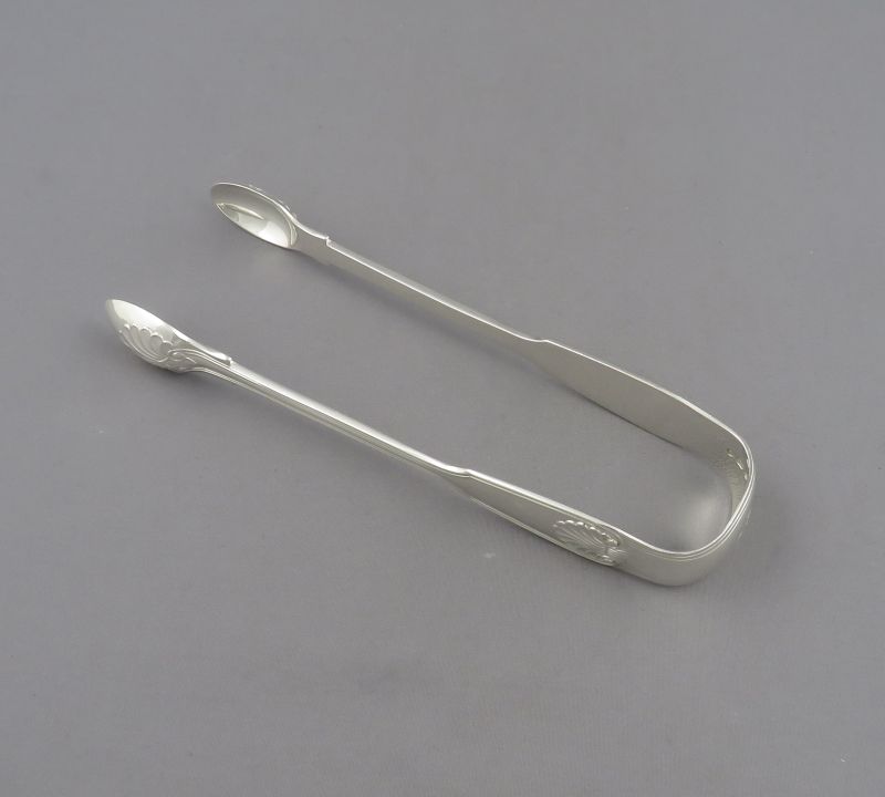 Fiddle Thread & Shell Pattern Silver Sugar Tongs - JH Tee Antiques