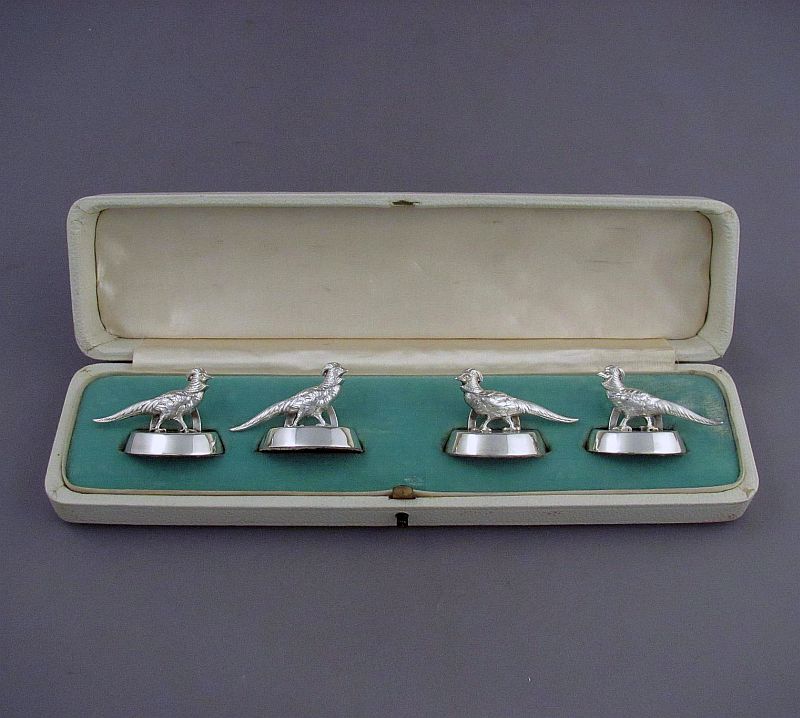 Set of 4 Sampson Mordan Silver Place Card Holders - JH Tee Antiques