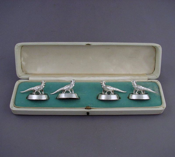 Set of 4 Sampson Mordan Silver Place Card Holders - JH Tee Antiques