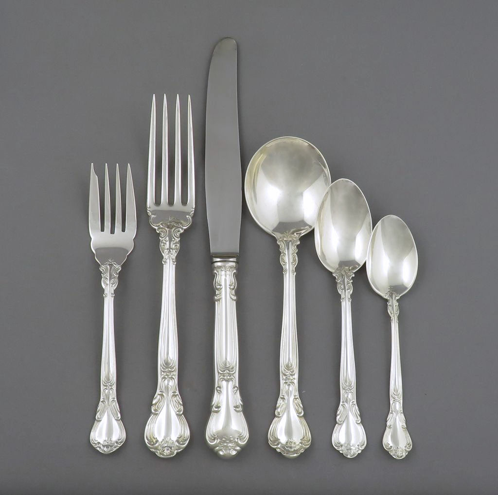 Birks Sterling Silver Flatware Service for 12 - Chantilly - JH Tee Antiques