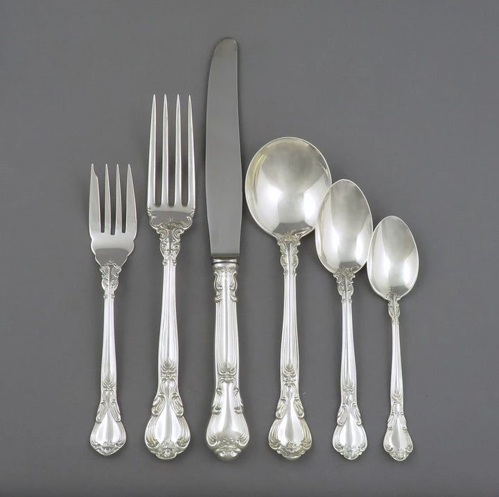 Birks Sterling Silver Flatware Service for 12 - Chantilly - JH Tee Antiques