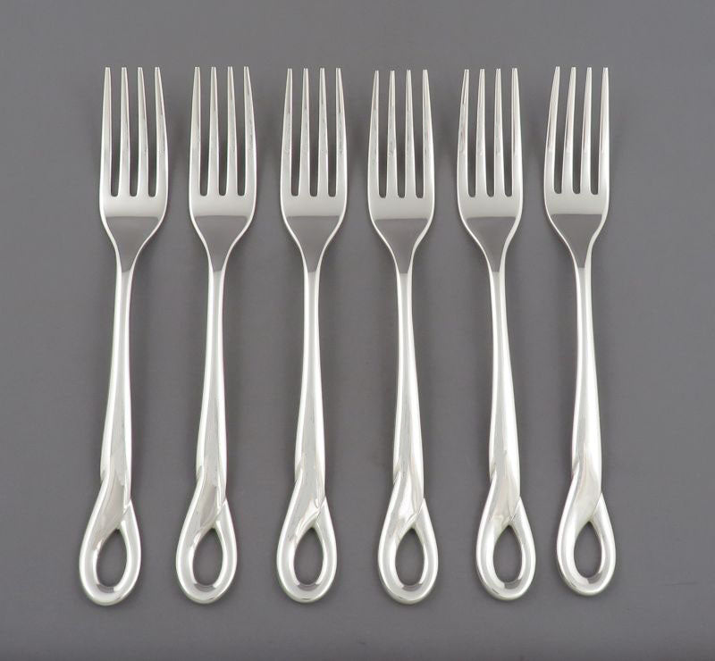 Six Tiffany &amp; Co. Elsa Peretti Sterling Silver Luncheon Forks - JH Tee Antiques