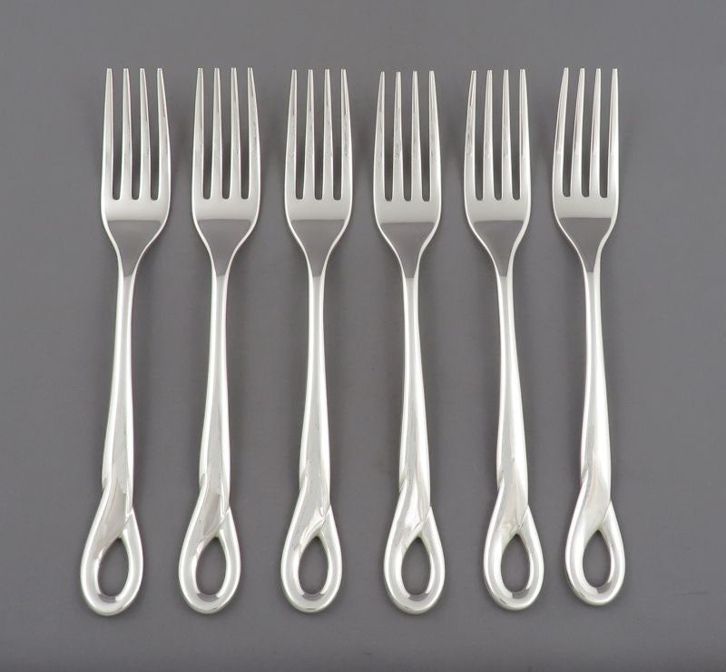 Six Tiffany & Co. Elsa Peretti Sterling Silver Luncheon Forks - JH Tee Antiques