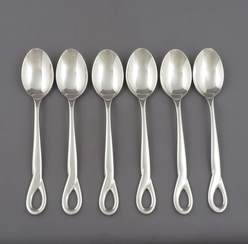 Six Tiffany Elsa Perreti Sterling Silver Dessert Spoons - JH Tee Antiques