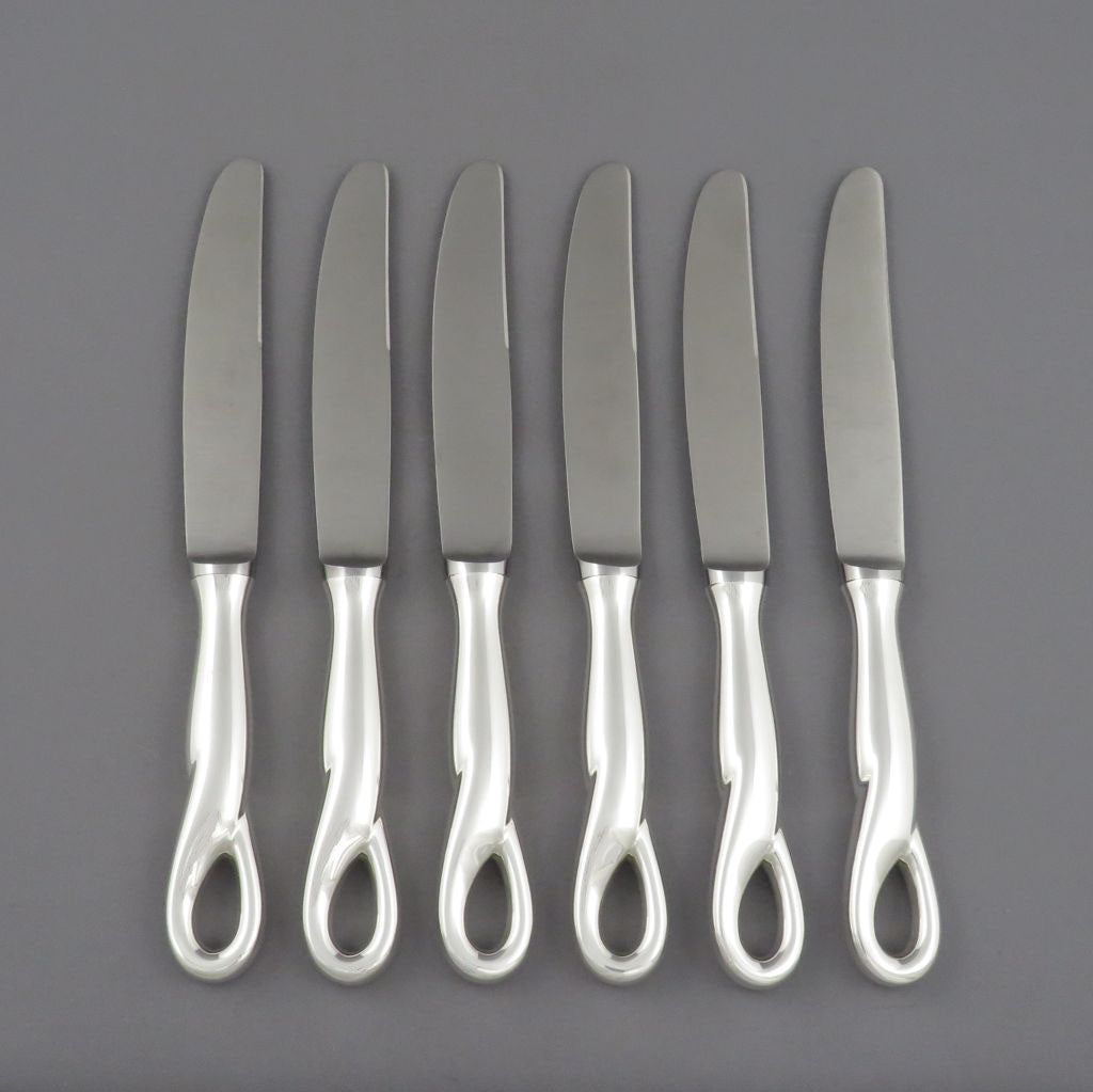 Six Tiffany &amp; Co. Elsa Peretti Sterling Silver Luncheon Knives - JH Tee Antiques