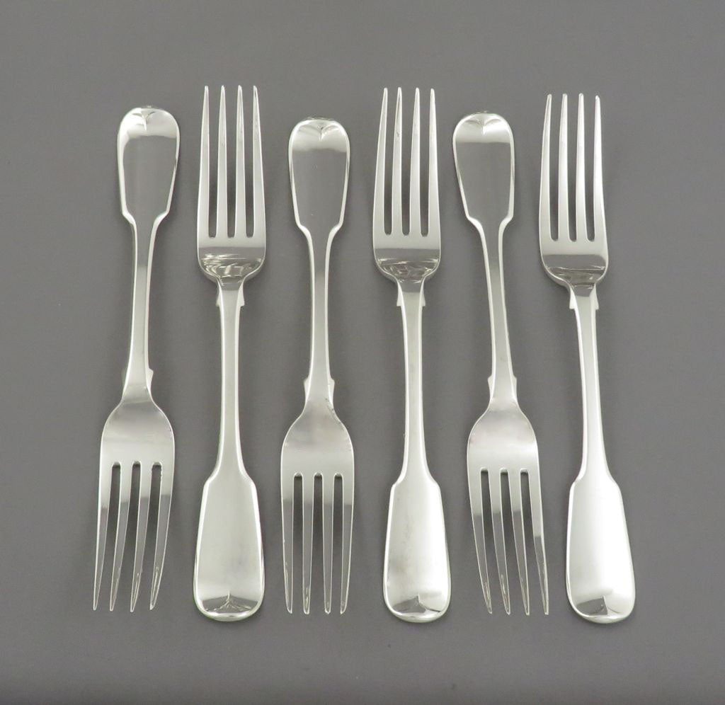 Six English Fiddle Pattern Silver Dinner Forks - JH Tee Antiques