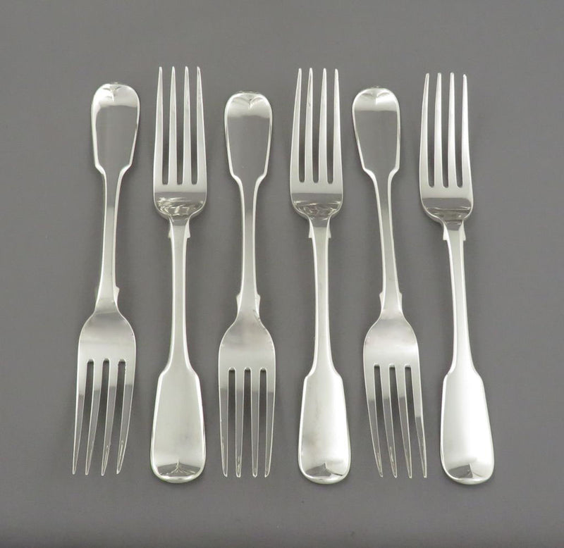 Six English Fiddle Pattern Silver Dinner Forks - JH Tee Antiques