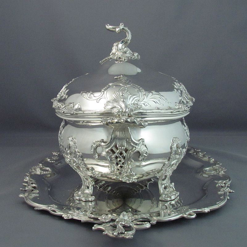 Rococo Silver Soup Tureen on Stand - JH Tee Antiques