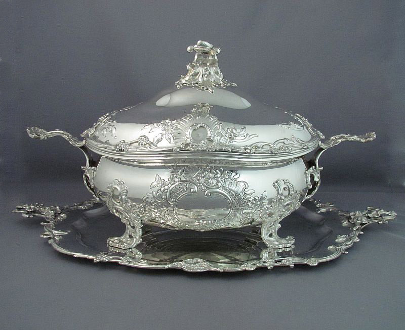 Rococo Silver Soup Tureen on Stand - JH Tee Antiques
