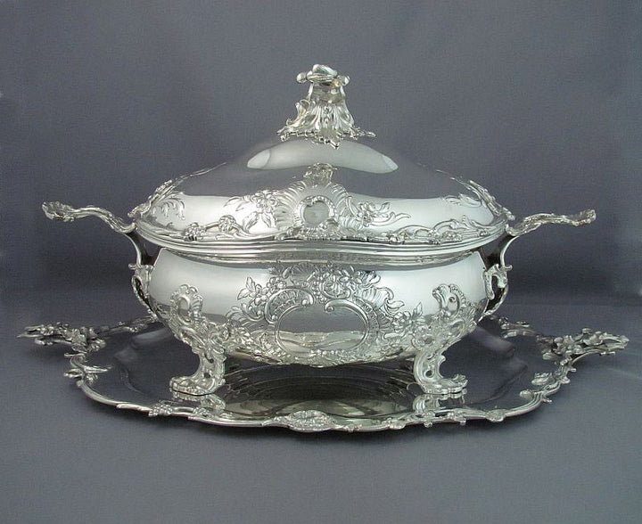 Rococo Silver Soup Tureen on Stand - JH Tee Antiques