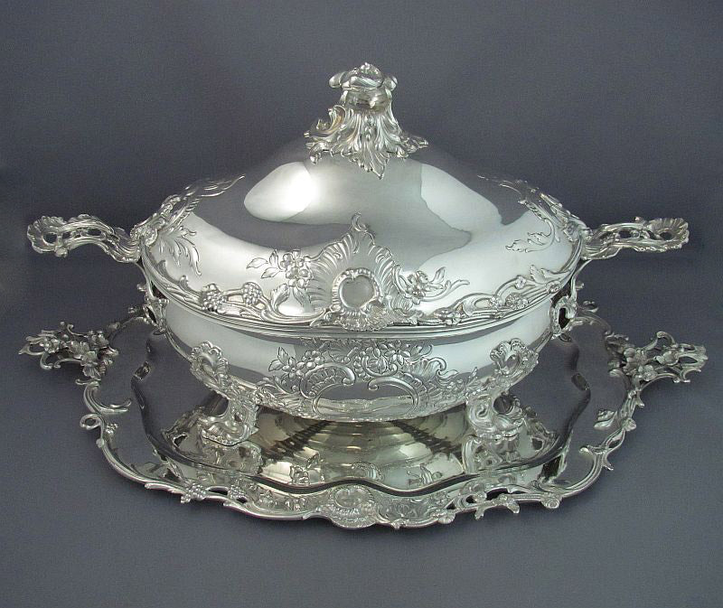 Rococo Silver Soup Tureen on Stand - JH Tee Antiques