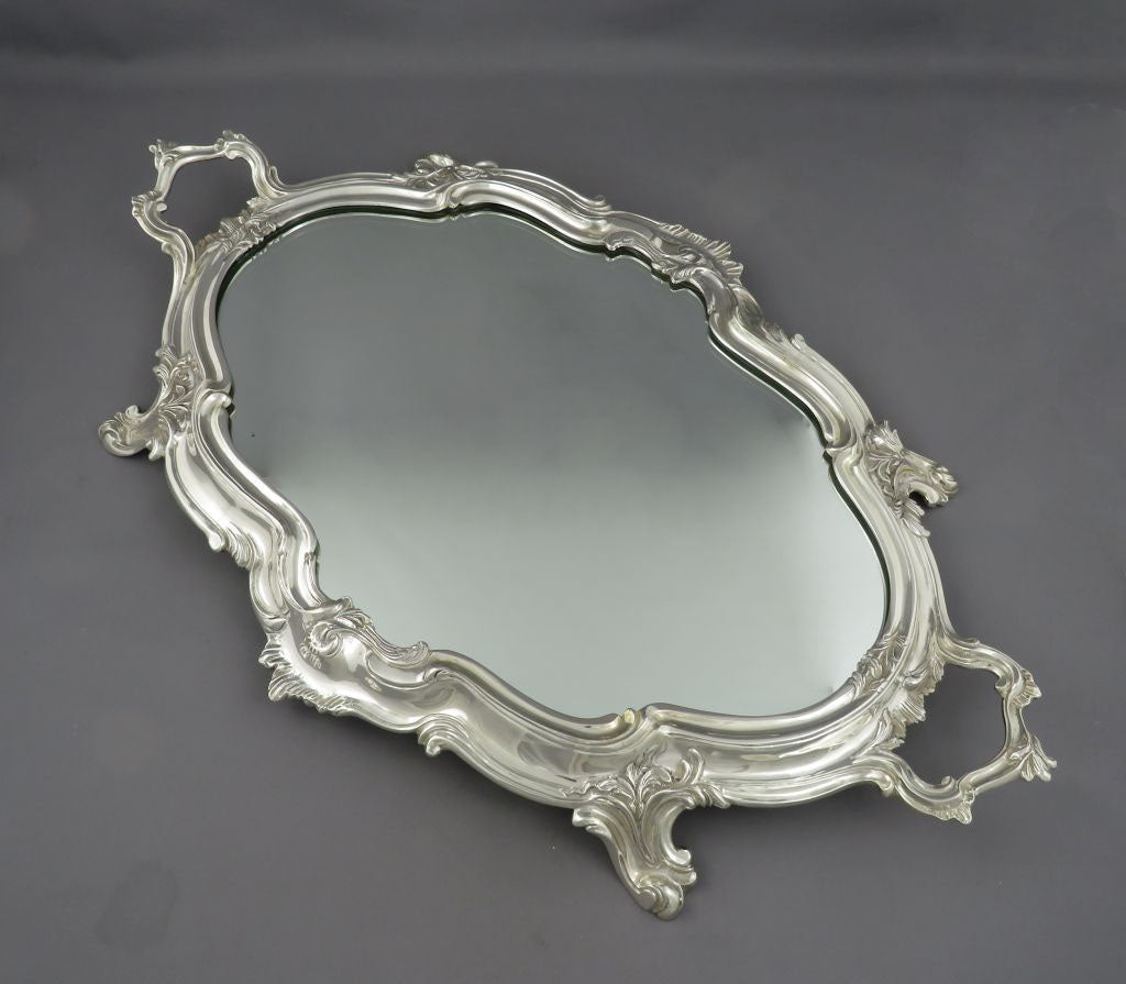 Rococo Silver Mirror Plateau - JH Tee Antiques
